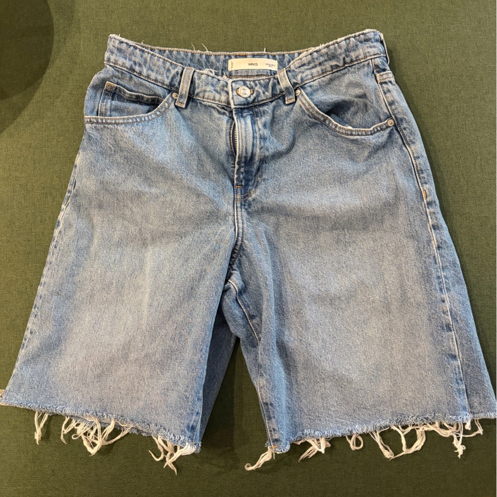 Mango Light Blue Distressed Denim Shorts,Size 6, GUC